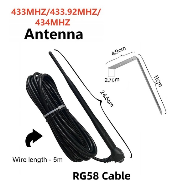 Antenne 433mhz hauteur 22cm câble 5m Antenne radio 24.5cm-433mhz non filtrée. Câble coaxial RG58 de 5m.